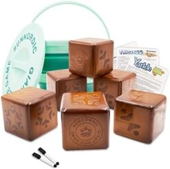 SunNordic Wooden Dice Game, 3.5" Giant Yard Dice Set Includes Farkle & Yardzee Scoreboard,1 X Collapsible Bucket, Wood Lawn Game Set For Outdoor Backyard, Party, Beach With Kid Adult -Folkmanis Toys Shop 41ZdHNmwG L. AC