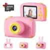 Kids Camera For Girls Best Birthday Gifts For 3 4 5 6 7 8 Year Old Children Toddler Toys, Portable Rechargeable Shockproof Digital Video Camcorder 2.0 Inch IPS Screen With 32GB Card – Pink X500