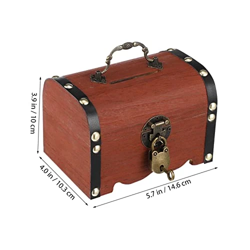 Vintage Decor 2 Pcs Piggy Bank Treasure Chest Storage Tank Retro Lock Child Wooden Solid Wood Retro Decor 5 Vintage Decor 2 Pcs Piggy Bank Treasure Chest Storage Tank Retro Lock Child Wooden Solid Wood Retro Decor - Image 3