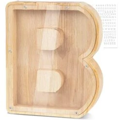 Weallbuy Piggy Bank For Kids Personalized A-Z Letter Piggy Bank Wooden Transparent Letter Money Box Decoration Creative Money Jar Gifts For Birthday, Christmas And Thanksgiving Day (B)