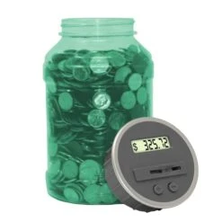 Digital Coin Bank Savings Jar By DE - Automatic Coin Counter Totals All U.S. Coins Including Dollars And Half Dollars - Original Style, Glow In The Dark