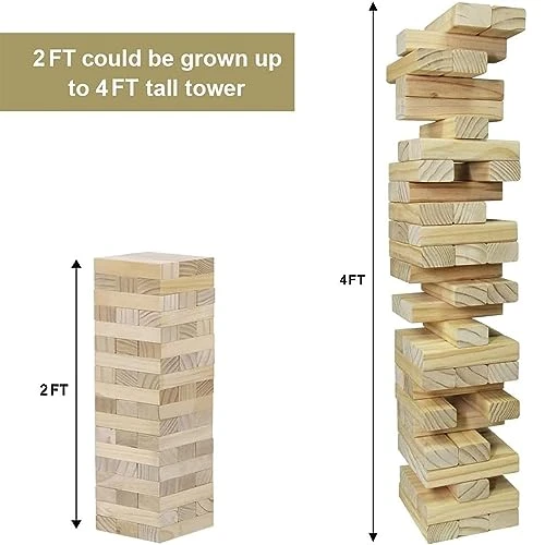 Juegoal 54 Piece Giant Tumble Tower, Wooden Block Game With Gameboard, Canvas Bag For Outdoor Yard Playing,6.9 X 6.9 X 24 Inches 5 Juegoal 54 Piece Giant Tumble Tower, Wooden Block Game With Gameboard, Canvas Bag For Outdoor Yard Playing,6.9 X 6.9 X 24 Inches - Image 3