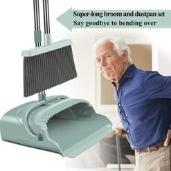 Kelamayi 2021 Upgrade Broom And Dustpan Set, Large Size And Stiff Broom Dust Pan With Long Handle, Upright ,Ideal For Indoor Outdoor Garage Kitchen Room Office Lobby Use (Green) -Folkmanis Toys Shop 41ehOsrTi5L