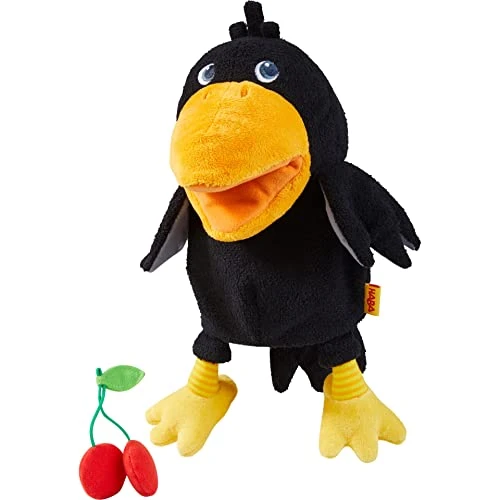 HABA Theo The Raven Glove Puppet With Cherries - Beak Opens Wide With Opening To Eat The Fabric Fruit 3 HABA Theo The Raven Glove Puppet With Cherries - Beak Opens Wide With Opening To Eat The Fabric Fruit