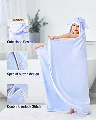 ZIONOR Bamboo Hooded Towel For Kids - 35'' X 50'' Extra Large Bath Towels For Kids 3-10 Yrs, Premium Soft Towels For Boys Girls, Ultra Absorbent And Hypoallergenic (Purple, Shark) 6 ZIONOR Bamboo Hooded Towel For Kids - 35'' X 50'' Extra Large Bath Towels For Kids 3-10 Yrs, Premium Soft Towels For Boys Girls, Ultra Absorbent And Hypoallergenic (Purple, Shark) - Image 4