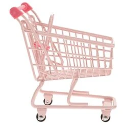 STOBOK 1pc Mini Supermarket Storage Mini Trolley Cart Dollhouse Desk Trinkets Furniture Dolly Desk Decorate Truck Shopping Cart Toddler Set With Wheels Pink Micro