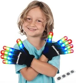 The Noodley Flashing LED Light Gloves Kids And Teen Sized With Extra Batteries Finger Toy Cosplay Halloween Costume Accessory Boys And Girls - Ages 8-12 (Medium, Black) -Folkmanis Toys Shop 41gF7kuI18L. AC
