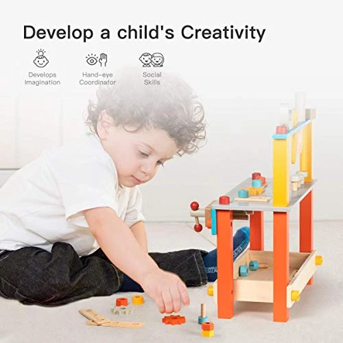 ROBUD Wooden Play Tool Workbench Set For Kids Toddlers, Construction Tool Playset Toys Gift For Boys Girls 6 ROBUD Wooden Play Tool Workbench Set For Kids Toddlers, Construction Tool Playset Toys Gift For Boys Girls - Image 4