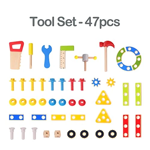 TOOKYLAND Wooden Builder Workbench Playset - 48pcs - Child-Size Work Bench With Tools And Hardware, Toy For Kids 3 Years And Older 6 TOOKYLAND Wooden Builder Workbench Playset - 48pcs - Child-Size Work Bench With Tools And Hardware, Toy For Kids 3 Years And Older - Image 4