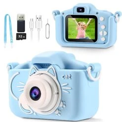 Kids Camera For Boys,2 Lens Selfie Kids Camera,HD Kids Digital Camera Toys For 4 5 6 7 8 9 Year Old Boy Christmas Birthday Gifts,MP3 Player,Camera For Kids 10-12,Toddler Camera With 32GB-Card Blue