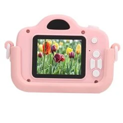 SALUTUY Cartoon Digital Camera, Friction Resistance Kids Camera 1-4x Music Play Built In Puzzle Games For Gift For Taking Pictures Recording(Pink)