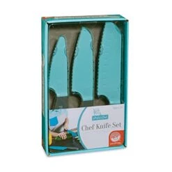 MindWare Playful Chef: Safety Knife Set For Kids – 3 Knives - Plastic Blades With Serrated Edges – Real Cooking Supplies For Boys & Girls – Safe For Little Hands Ages 5 & Up