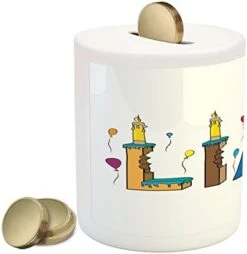 Ambesonne Baseball Piggy Bank, Baseball Background With Dots And Grunge Dark Lettering Batting Team Game, Ceramic Coin Bank Money Box For Cash Saving, 3.6" X 3.2", Black Yellow -Folkmanis Toys Shop 41iNWIcgytL. AC