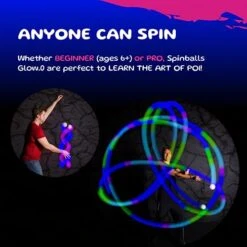 Spinballs Glow.0 LED Poi Balls Glow – USB Rechargeable With 22 Vibrant Color Light Modes & Patterns – Durable, Soft-Core LED Poi Spinning Balls With Adjustable Leashes & Double-Loop Handles -Folkmanis Toys Shop 41iXioU6aEL