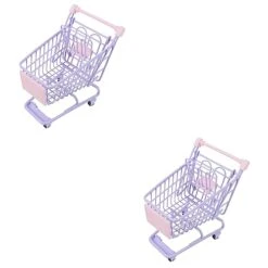 TOYANDONA 2pcs Mini Shopping Cart Mini Food For Girls Mini Dollhouse Supermarket Miniature Arcade Games Machines For Home Miniature Cart Iron, Alloy Lavender Good Looking