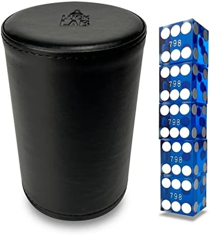 Luck Lab Black Leather Dice Stacking Cup With 5 Serialized Razor Edge 19 Mm Casino Dice - Pro Straight Cup For Stacking And Magic Tricks (Blue Dice) 8 Luck Lab Black Leather Dice Stacking Cup With 5 Serialized Razor Edge 19 Mm Casino Dice - Pro Straight Cup For Stacking And Magic Tricks (Blue Dice) - Image 6