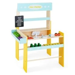 Costzon Wooden Grocery Store For Kids, Pretend Supermarket Stand W/ Wooden Cash Register, POS Machine, Scanner, 36 Cutting Vegetables & Fruits, Chalkboard, Role Play Toy Set Gift For Boys Girls 3+