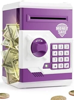 KingsDragon Piggy Bank Toys For Kids, Electronic Money Bank Password ATM For Cash, Auto Scroll Coin Saving Box Best Toy Gifts For Boys Girls3 4 5 6 7 8 Year Old (Purple) -Folkmanis Toys Shop 41j9DXsmrLL. AC
