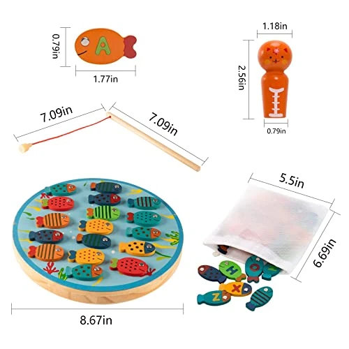 Magnetic Wooden Fishing Game Toy For Toddlers;30 PCS Montessori Sorting Puzzle Toys,Magnetic Learning Alphabet Letters Toys With 2 Pole And 1 Cat Doll 6 Magnetic Wooden Fishing Game Toy For Toddlers;30 PCS Montessori Sorting Puzzle Toys,Magnetic Learning Alphabet Letters Toys With 2 Pole And 1 Cat Doll - Image 4