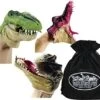 Schylling Dinosaur (T-Rex) Stretchy Hand Puppets Green, Brown & Red Complete Gift Set Bundle With Exclusive Matty's Toy Stop Storage Bag - 3 Pack