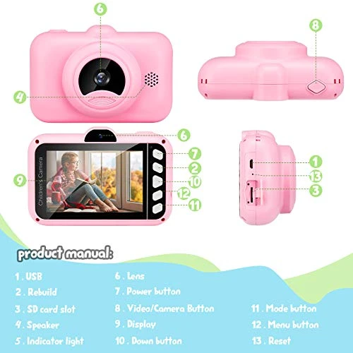 SUZIYO Kids Selfie Camera Gifts For Boys Girls, 1080P 3.5inch HD Digital Camcorder With Mp3 For 3-9 Years Old Children Birthday Christmas, Best Perschool Toys For Toddlers (with 32G TF Card,Pink) 5 SUZIYO Kids Selfie Camera Gifts For Boys Girls, 1080P 3.5inch HD Digital Camcorder With Mp3 For 3-9 Years Old Children Birthday Christmas, Best Perschool Toys For Toddlers (with 32G TF Card,Pink) - Image 3