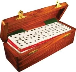 Marion & Co Domino Double Six Two Tone Red & White In Dovetail Jointed Sheesham Wood Box - Jumbo Tournament Size With Spinners