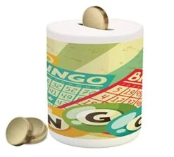 Ambesonne Vintage Piggy Bank, Bingo Game With Ball And Cards Pop Art Lottery Hobby Celebration Theme, Ceramic Coin Bank Money Box For Cash Saving, 3.6" X 3.2", Yellow Green 18 Ambesonne Vintage Piggy Bank, Bingo Game With Ball And Cards Pop Art Lottery Hobby Celebration Theme, Ceramic Coin Bank Money Box For Cash Saving, 3.6" X 3.2", Yellow Green -Folkmanis Toys Shop 41jvM9tRfEL
