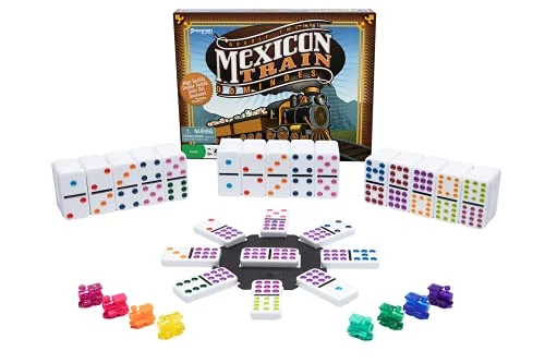 Mexican Train Dominoes - Beautiful Color Dot Double 12 Dominoes Set - Includes Train Markers And Hub By Pressman Multi Color, 5" 3 Mexican Train Dominoes - Beautiful Color Dot Double 12 Dominoes Set - Includes Train Markers And Hub By Pressman Multi Color, 5"