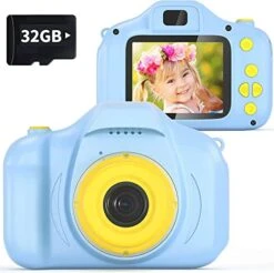 VATENIC Kids Camera, Christams Birthday Gift For Boys Age 3 4 5 6 7 8, Children Digital Cameras For Kids Toys 1080P 2 Inch Toddler Video Camera For 3-9 Year Old Boys With 32GB SD Card (Blue)