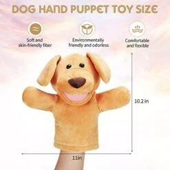 Dog Hand Puppets Soft Animal Hand Puppy Plush Toy With Movable Mouth Imaginative Pretend Play Stocking Storytelling Interactive Dog Toy, Yellow