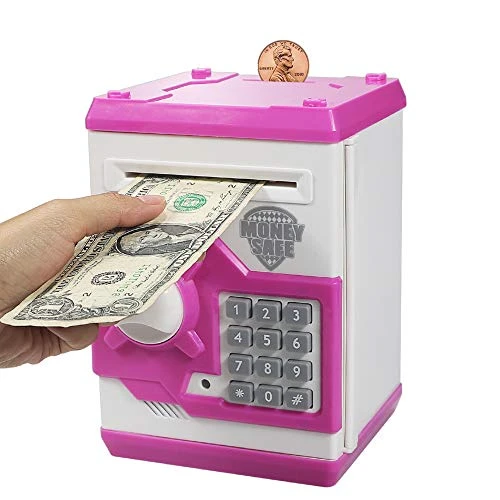 Suliper Electronic Piggy Bank Code Lock For Kids Baby Toy, Mini ATM Safe Coin Cash Banks Real Money Saving Box With Password, Auto Money Scroll For Children,Boys Girls Birthday Gift (White/Pink) 3 Suliper Electronic Piggy Bank Code Lock For Kids Baby Toy, Mini ATM Safe Coin Cash Banks Real Money Saving Box With Password, Auto Money Scroll For Children,Boys Girls Birthday Gift (White/Pink)