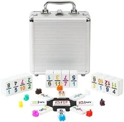 PLAYWUS Double 12 Coloured Dot Dominoes Mexican Train Game Set With Aluminum Case, 91 Tiles 9 Trains, Scoreboard, Octagon Shape Hub 17 PLAYWUS Double 12 Coloured Dot Dominoes Mexican Train Game Set With Aluminum Case, 91 Tiles 9 Trains, Scoreboard, Octagon Shape Hub -Folkmanis Toys Shop 41lX700cE7L. AC