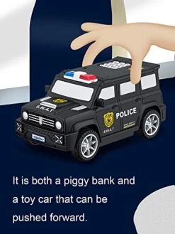 Piggy Bank, ATM Piggy Bank For Real Money, Police Car Toy With Music, Electronic Money Bank Automatic Bill Roller With Password Voice, Perfect Birthday For Boys Girls (Black) -Folkmanis Toys Shop 41ltGdm3aJL