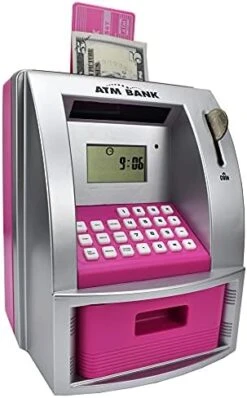 Toy Talking ATM Bank ATM Machine Savings Bank For Kids –Works Like A Real One- Deposit, Withdraw, Debit Card, Saving Target, Timer And Clock - Blue -Folkmanis Toys Shop 41mNkXzAeTL. AC