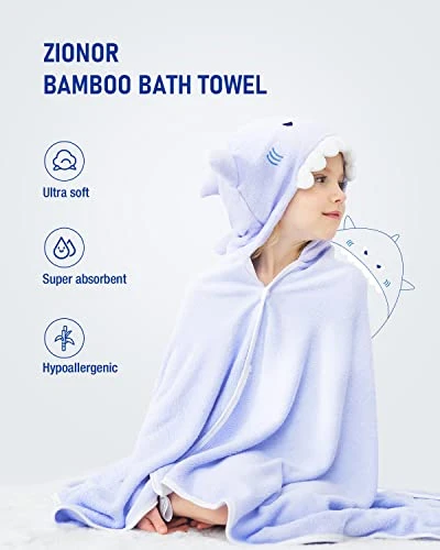 ZIONOR Bamboo Hooded Towel For Kids - 35'' X 50'' Extra Large Bath Towels For Kids 3-10 Yrs, Premium Soft Towels For Boys Girls, Ultra Absorbent And Hypoallergenic (Purple, Shark) 4 ZIONOR Bamboo Hooded Towel For Kids - 35'' X 50'' Extra Large Bath Towels For Kids 3-10 Yrs, Premium Soft Towels For Boys Girls, Ultra Absorbent And Hypoallergenic (Purple, Shark) - Image 2