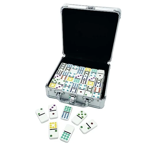Front Porch Classics | Mexican Train Domino Set On-The-Go Aluminum Carrying Case, 2 To 8 Players Ages 8 To 99 5 Front Porch Classics | Mexican Train Domino Set On-The-Go Aluminum Carrying Case, 2 To 8 Players Ages 8 To 99 - Image 3