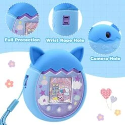 JIBIACB Silicone Cover For Tamagotchi Pix Virtual Pet Game Machine,Silicone Protective Case With Finger Lanyard For Tamagotchi Pix,Pet Mini Toy (2,Pink+Blue) -Folkmanis Toys Shop 41nmSMg8pfL