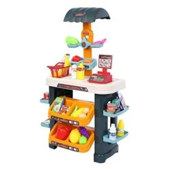 47PCS Kids Grocery Store Playset | Toy Shopping Carts Playset With Scanner & Pretend Electronic Scales, Supermarket Playset With Sale Shelf, Kids Grocery Store Game For Children Aged 3 And Over