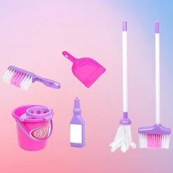 Fairnull [US Warehouse] ABS Kids Cleaning Set - Brush, Mop, Broom, Dustpan And Bucket - Foldable Housekeeping Kit - Cleaning Toys For Toddlers Girls & Boys, Total 6 Pieces -Folkmanis Toys Shop 41oZdbXQ7IL