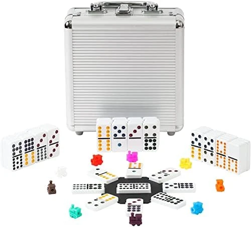 PLAYWUS Double 12 Coloured Dot Dominoes Mexican Train Game Set With Aluminum Case, 91 Tiles 9 Trains, Scoreboard, Octagon Shape Hub 9 PLAYWUS Double 12 Coloured Dot Dominoes Mexican Train Game Set With Aluminum Case, 91 Tiles 9 Trains, Scoreboard, Octagon Shape Hub - Image 7