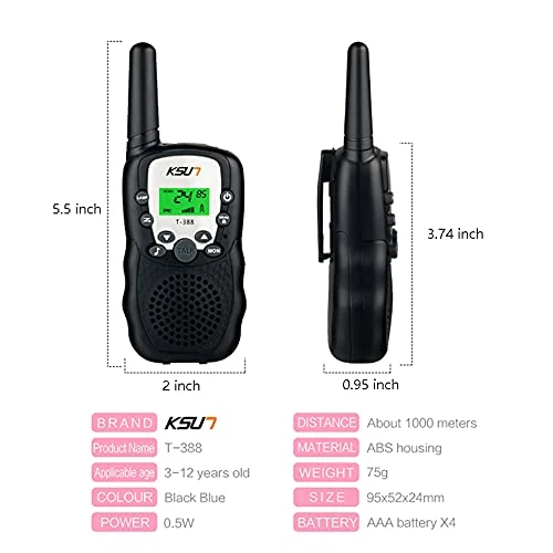 Walkie Talkies For Kids, KSUN T-388 22 Channels Two Way Radios Long Range Children Toys With Backlit LCD Display And Flashlight Gift For 3-12 Years Old Boys Girls Camping,Hiking(Black,2 Pack) 6 Walkie Talkies For Kids, KSUN T-388 22 Channels Two Way Radios Long Range Children Toys With Backlit LCD Display And Flashlight Gift For 3-12 Years Old Boys Girls Camping,Hiking(Black,2 Pack) - Image 4