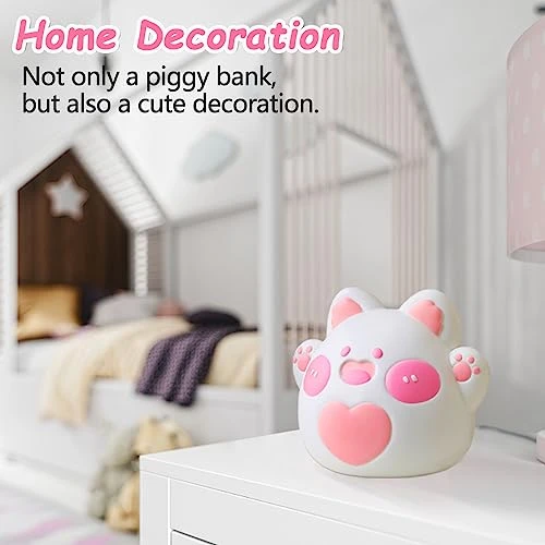 Piggy Bank, Briuhap Cute Cat Piggy Bank For Girls Boys, Unbreakable Plastic Money Coin Bank With DIY Letter Stickers, Great Gifts For Birthday, Christmas, Baby Shower (White) 7 Piggy Bank, Briuhap Cute Cat Piggy Bank For Girls Boys, Unbreakable Plastic Money Coin Bank With DIY Letter Stickers, Great Gifts For Birthday, Christmas, Baby Shower (White) - Image 5