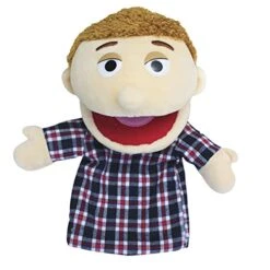 Lovely Family Hand Puppets Mouth Opening Plush Puppets Toys Role Playing Toys Puppets Children Storytelling Teaching Toys (Red Blue Plaid Dad, 30cm)
