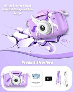 Slothcloud Unicorn Kids Selfie Camera,Unicorn Gifts For Girls Age 3-12,HD Kids Digital Video Cameras For Toddler,Toy For 3 4 5 6 7 Years Old Teens With 32GB SD Card,Christmas Birthday Gift For Girls -Folkmanis Toys Shop 41ql5P3JxSL