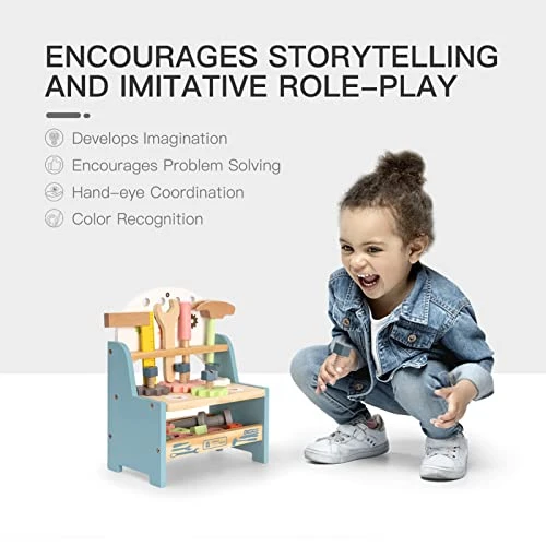 ROBUD Mini Wooden Play Tool Workbench Set For Kids Toddlers - Construction Toys Gift For 18 Months 2 3 4 5 Years Old Boys Girls 6 ROBUD Mini Wooden Play Tool Workbench Set For Kids Toddlers - Construction Toys Gift For 18 Months 2 3 4 5 Years Old Boys Girls - Image 4