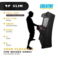 Creative Arcades Full Size Stand-Up Commercial Grade Arcade Machines | 4 Player | 3500 Games | 32" LCD Screen | 4 Sanwa Joysticks | Trackball | Woodgrain Edition | 2 Stools Included | 3 Year Warranty -Folkmanis Toys Shop 41r2cfzquXL