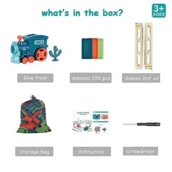 Yumiga Domino Train Toys - 200PCS Dominos Kids Games STEM Stacking Toys Toddler Montessori Toys Set With 2 Domino Slots, Light & Sound Birthday Gifts For Kids Boys Girls 3-12 Years Old (Blue) -Folkmanis Toys Shop 41r8QmdYlBL