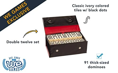 WE Games Dominos Set Double Twelve Domino Game Set, Includes 91 Thick-Style Dominos In A Retro-Style Travel Case, Domino Set For Adults, Family Table Top Game For Game Night 4 WE Games Dominos Set Double Twelve Domino Game Set, Includes 91 Thick-Style Dominos In A Retro-Style Travel Case, Domino Set For Adults, Family Table Top Game For Game Night - Image 2