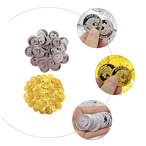 SAFIGLE 200pcs Pirate Gold Coin Pirate Playset Metal Pirate Coins Treasure Embossed Coins Makeup For Pirate Accessories Simulation Treasure Coins Funny Game Coins Gem 4 SAFIGLE 200pcs Pirate Gold Coin Pirate Playset Metal Pirate Coins Treasure Embossed Coins Makeup For Pirate Accessories Simulation Treasure Coins Funny Game Coins Gem - Image 2