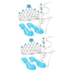 Ibasenice 2 Sets Crown Wand Pretend Play With Necklace Costume Wedding Fairy Party Favors Dance Toys Up High-Heeled Festival Shoes Princess Cosplay And Earrings Accessories Girl Of